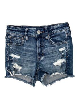American Eagle Hi-Rise Shortie Raw Hem Stretch Denim Distressed Jean Shorts  4